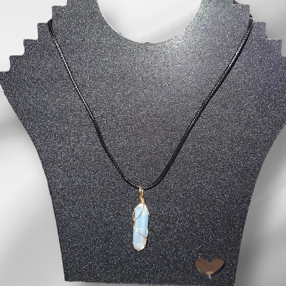 Women’s Black Cord Necklace with Translucent White Stone Pendant - 4 for $30